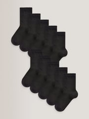 Black 10 Pack Cotton Rich School Ankle Socks - Image 1 of 2