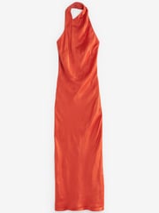 Rochelle Rust Orange Satin Halter Neck Midi Dress - Image 1 of 1