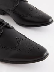 Black Wide Fit Brogue Shoes - Image 3 of 5