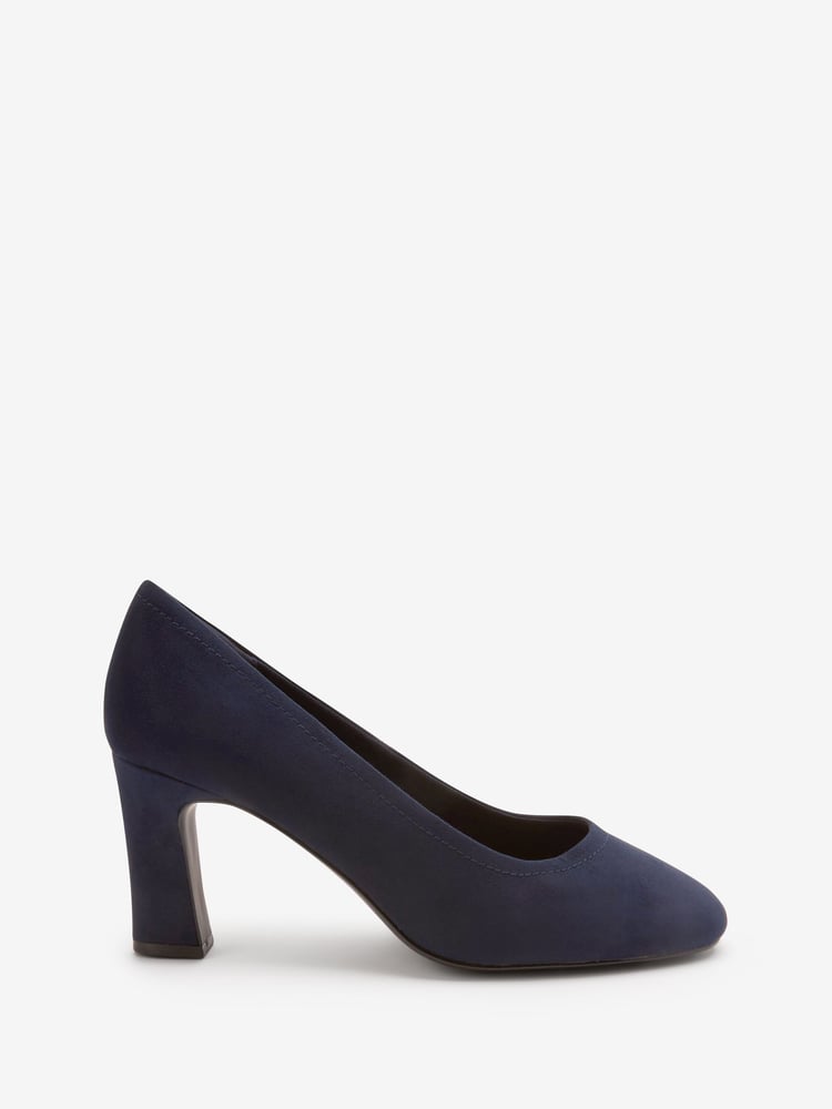 Navy Blue Extra Wide Fit Forever Comfort® Round Toe Block Heel Court Shoes - Image 1 of 3