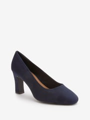 Navy Blue Extra Wide Fit Forever Comfort® Round Toe Block Heel Court Shoes - Image 2 of 3