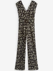 Black/Neutral Print Plissé Belted Jumpsuit - Image 2 of 2