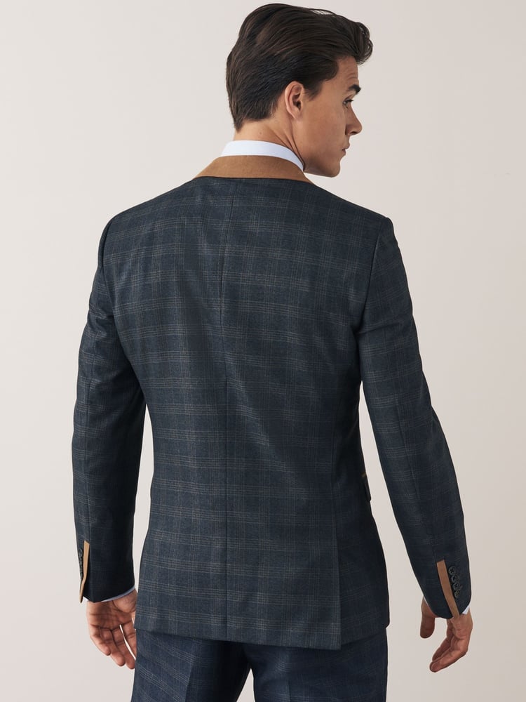 Blue Slim Fit Trimmed Check Suit: Jacket - Image 2 of 9