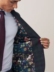 Blue Slim Fit Trimmed Check Suit: Jacket - Image 3 of 9