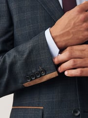 Blue Slim Fit Trimmed Check Suit: Jacket - Image 4 of 9