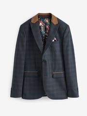Blue Slim Fit Trimmed Check Suit: Jacket - Image 6 of 9