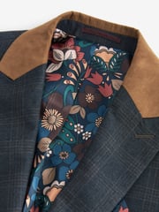 Blue Slim Fit Trimmed Check Suit: Jacket - Image 7 of 9