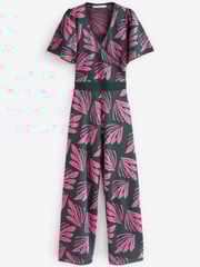 Green/Pink Jacquard Angel Sleeve Jumpsuit - Image 2 of 2