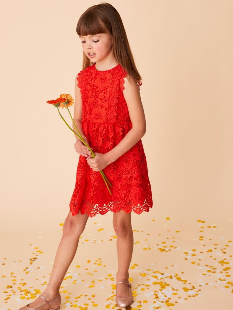 Red Lace Peplum Dress (3-16yrs) - Image 1 of 3 Red Lace Peplum Dress (3-16yrs) - Image 1 of 3