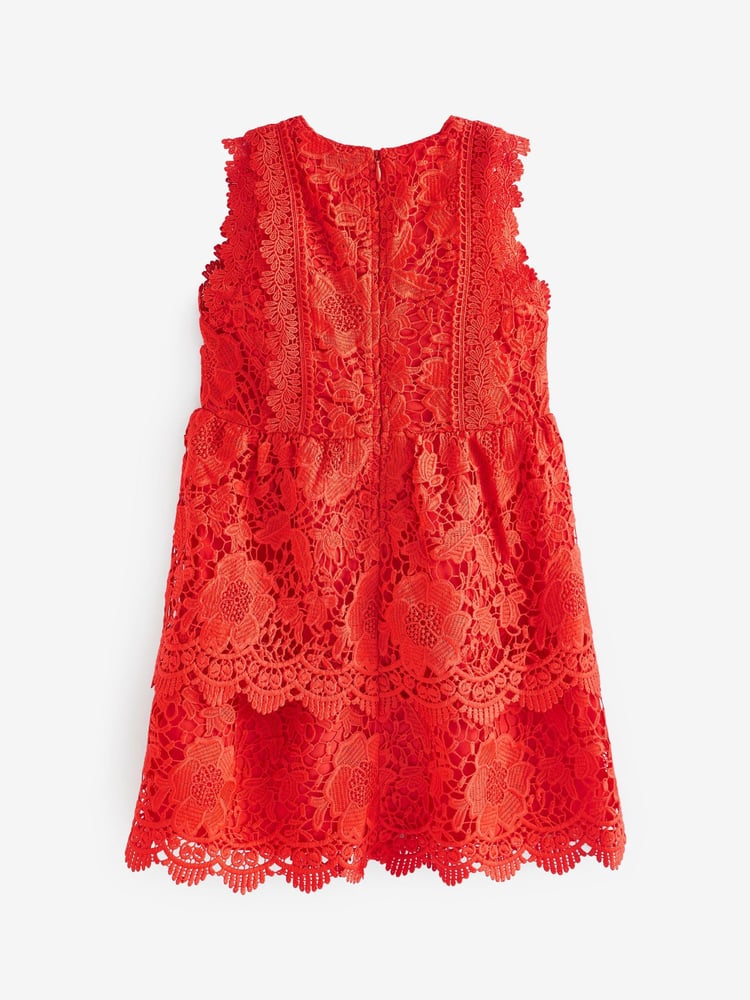 Red Lace Peplum Dress (3-16yrs) - Image 2 of 3 Red Lace Peplum Dress (3-16yrs) - Image 2 of 3