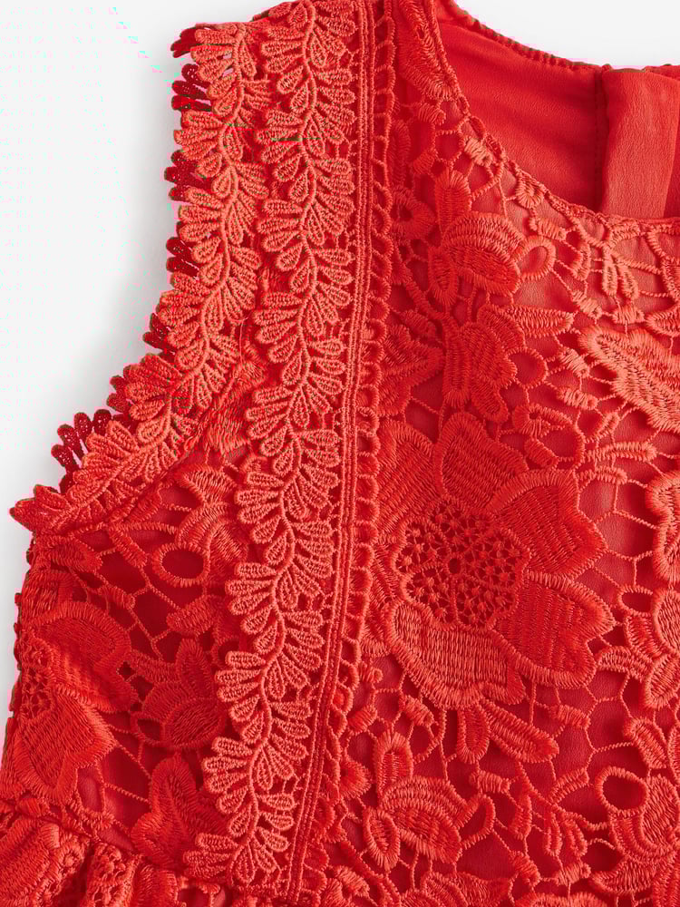 Red Lace Peplum Dress (3-16yrs) - Image 3 of 3 Red Lace Peplum Dress (3-16yrs) - Image 3 of 3