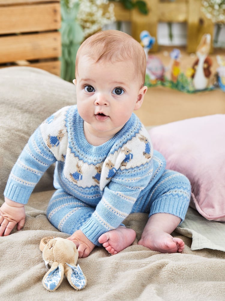 JoJo Maman Bébé Blue Baby Peter Rabbit Fair Isle Pattern Knit Set - Image 2 of 8