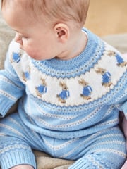 JoJo Maman Bébé Blue Baby Peter Rabbit Fair Isle Pattern Knit Set - Image 3 of 8