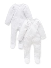 Purebaby Grey 100% Cotton Zip Baby Sleepsuits 2 Pack - Image 1 of 7
