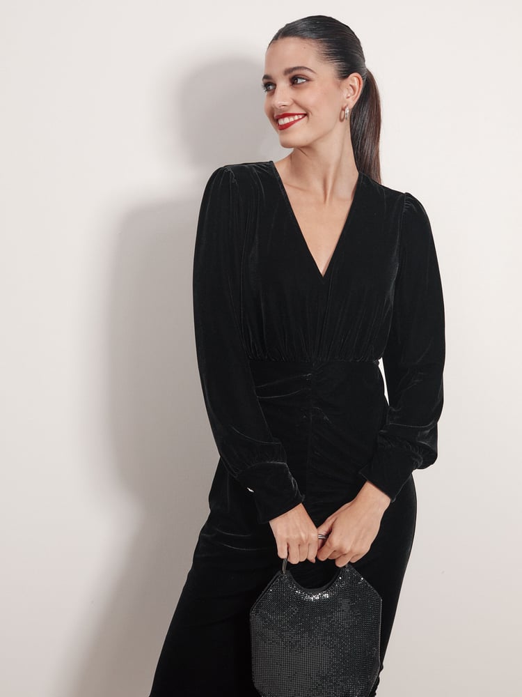 Black Velvet Midi Dress - Image 2 of 6