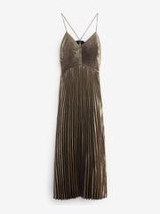 Bronze Pleated Metallic Midi Dress - Image 5 of 5