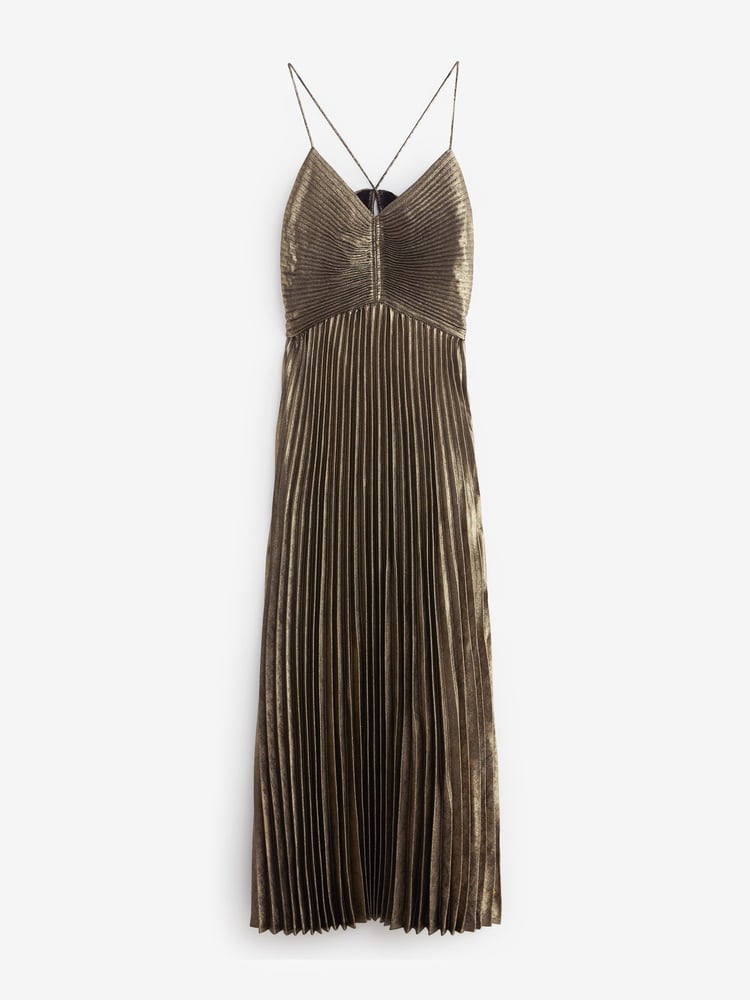 Bronze Pleated Metallic Midi Dress - Image 5 of 5
