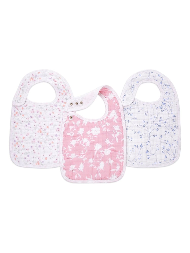 aden + anais Pink 100% Cotton Snap Bibs 3 Pack - Image 1 of 3