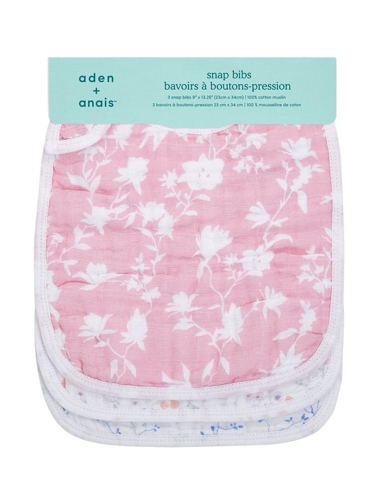 aden + anais Pink 100% Cotton Snap Bibs 3 Pack - Image 2 of 3