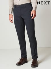 Navy Blue Herringbone Suit Trousers - Image 1 of 10