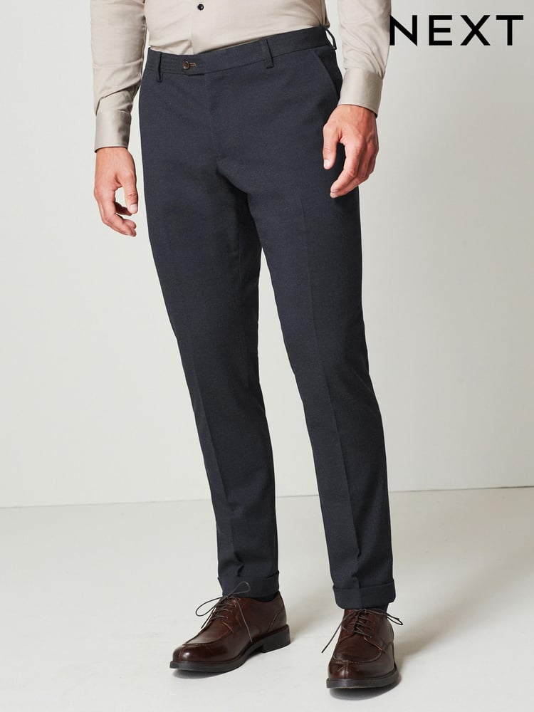 Navy Blue Herringbone Suit Trousers - Image 1 of 10
