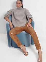 Gold Sequin Skinny Trousers - Image 1 of 7