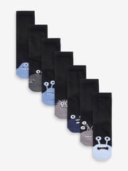 Black/Blues Monsters Cotton Rich Cushioned Socks 7 Pack - Image 1 of 8