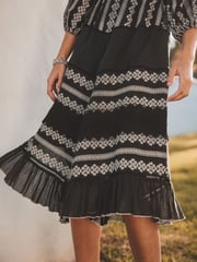 Black Textured Print Volume Sleeve Midi Dress - Image 4 of 6