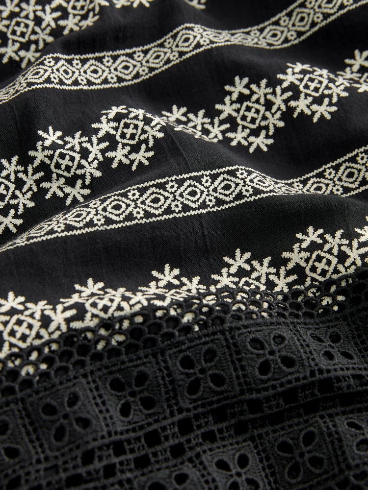 Black Textured Print Volume Sleeve Midi Dress - Image 6 of 6