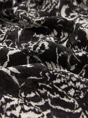 Black and White Feather Print Ruffle Shirred Long Sleeve Blouse - Image 5 of 5