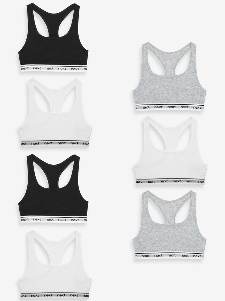 Black/White/Grey 7 Pack Racer Back Crop Tops (5-16yrs) - Image 1 of 8