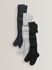 Black/Grey 3 Pack Cotton Rich Cable Tights - Image 1 of 4