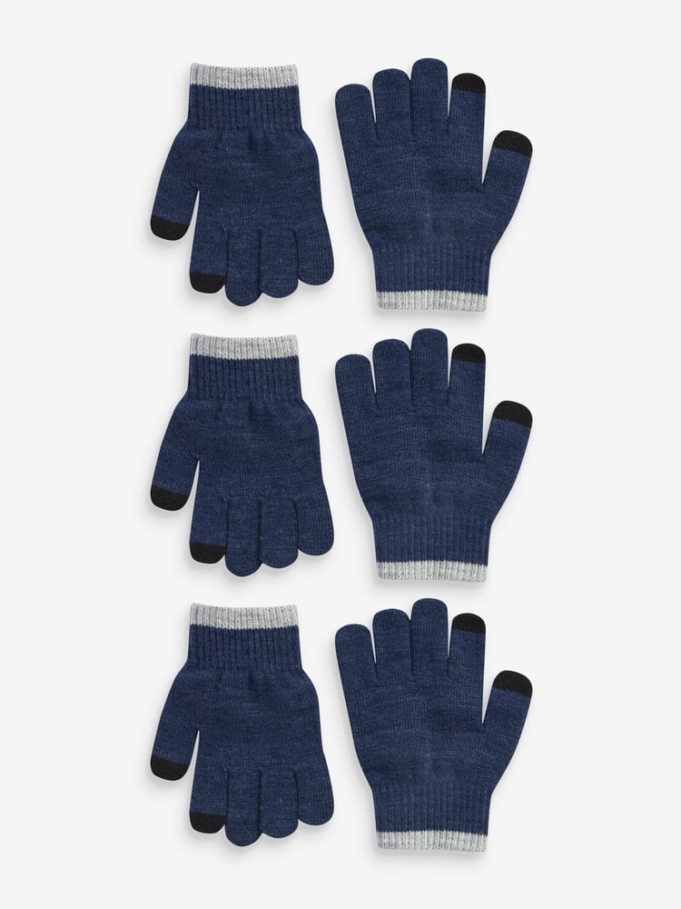 Navy Blue Magic Finger Gloves 3 Pack (3-16yrs) - Image 1 of 2