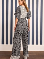Black/White Wide Leg V-Neck Jumpsuit - Image 3 of 5