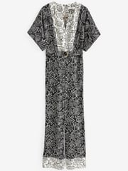 Black/White Wide Leg V-Neck Jumpsuit - Image 5 of 5