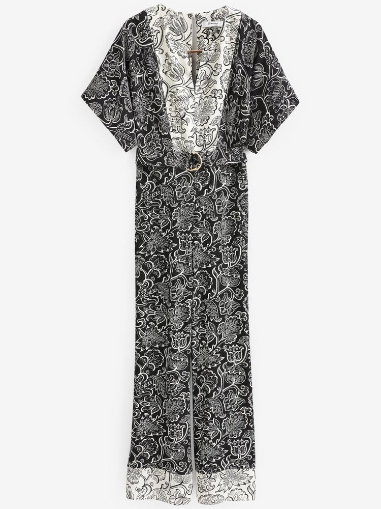 Black/White Wide Leg V-Neck Jumpsuit - Image 5 of 5