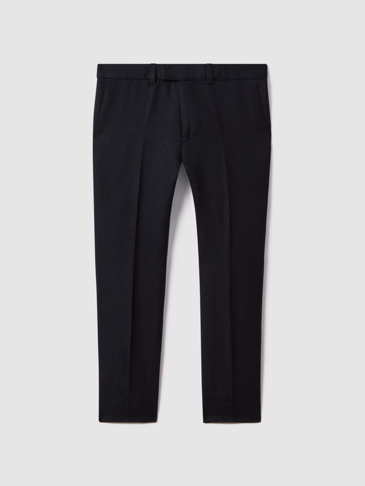 Reiss Navy Kin 4-9 yrs Slim Fit Linen Adjustable Trousers - Image 2 of 4