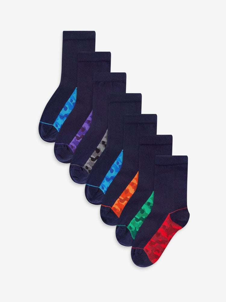 Navy Camouflage Footbed Cotton Rich Socks 7 Pack - Image 1 of 7