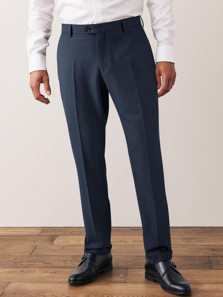 Navy Blue Trimmed Striped Suit: Trousers - Image 1 of 8 Navy Blue Trimmed Striped Suit: Trousers - Image 1 of 8
