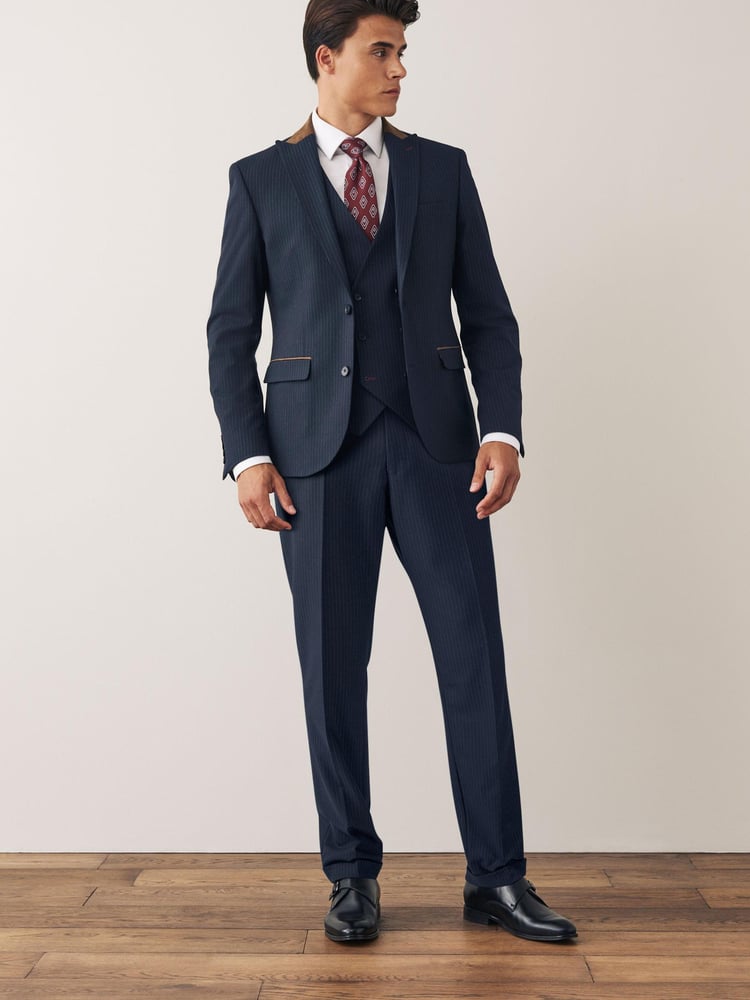 Navy Blue Trimmed Striped Suit: Trousers - Image 2 of 8 Navy Blue Trimmed Striped Suit: Trousers - Image 2 of 8