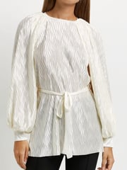River Island Cream Long Sleeve Belted Volume Slv Top - Image 1 of 5