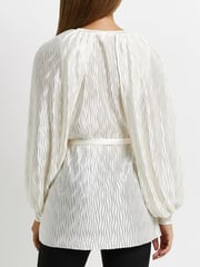 River Island Cream Long Sleeve Belted Volume Slv Top - Image 2 of 5
