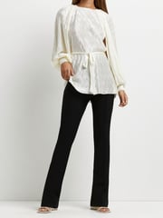 River Island Cream Long Sleeve Belted Volume Slv Top - Image 4 of 5