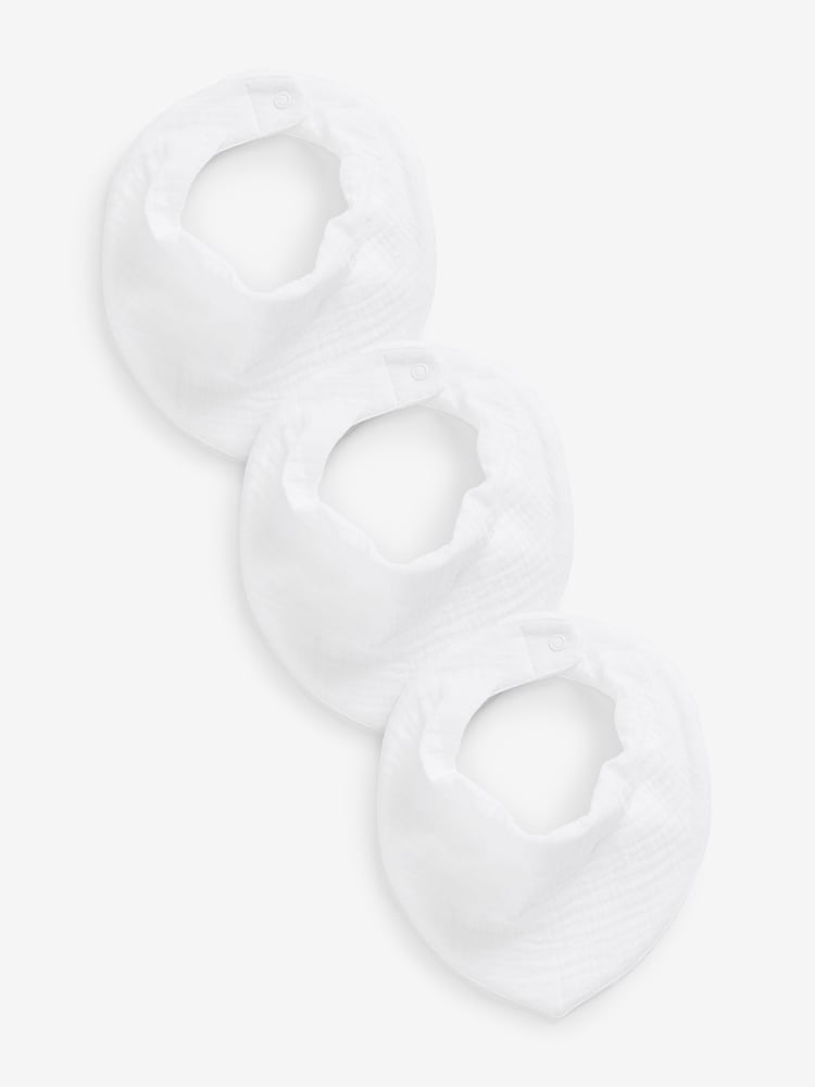 White Muslin Baby Dribble Bibs 3 Pack - Image 1 of 1