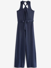 Navy Blue Metallic Halter Neck Sleeveless Jumpsuit - Image 4 of 4