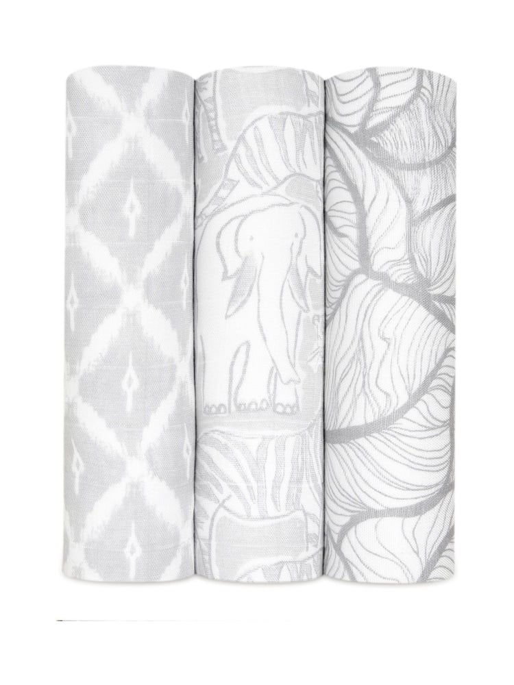 aden + anais Grey Large Silky Soft Culture Club Muslin Blankets 3 Pack - Image 1 of 8