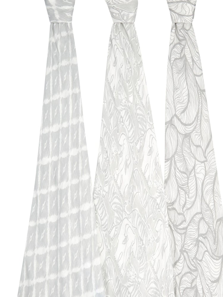 aden + anais Grey Large Silky Soft Culture Club Muslin Blankets 3 Pack - Image 2 of 8