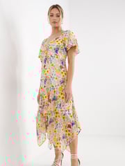 Simply Be Yellow Ruched Front Digi Printed Sunflower Midi Dress - Image 1 of 4
