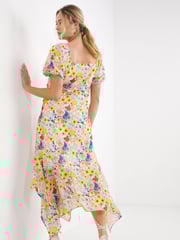 Simply Be Yellow Ruched Front Digi Printed Sunflower Midi Dress - Image 2 of 4