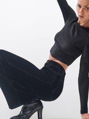 Own. Black Metallic Long Sleeve Cropped Top - Image 1 of 11